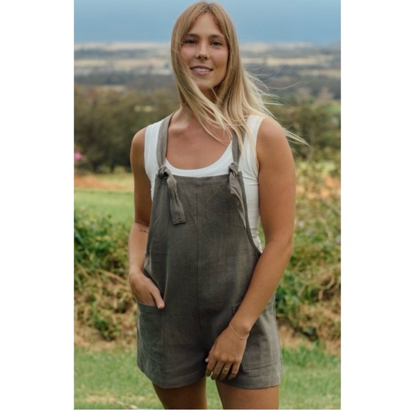 Neuflora Pants - Neuflora Mendocino Linen Shortalls Mediium Olive Green